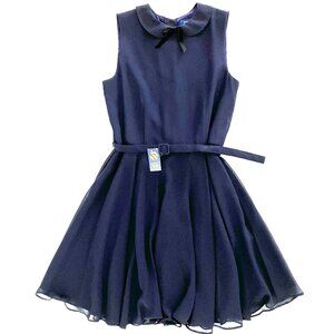 NWT Polo Ralph Lauren Girls Size 16 Belted Chiffon Dress Navy Party Dress Formal